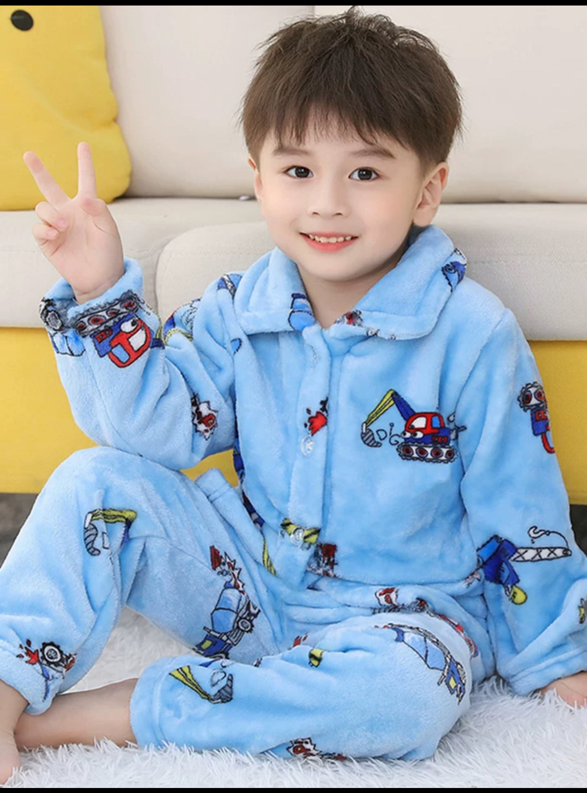 Autumn and winter season children’s flannel pajamas, baby thick cartoon home clothes, suitable for boys in middle to large age range, coral velvet set