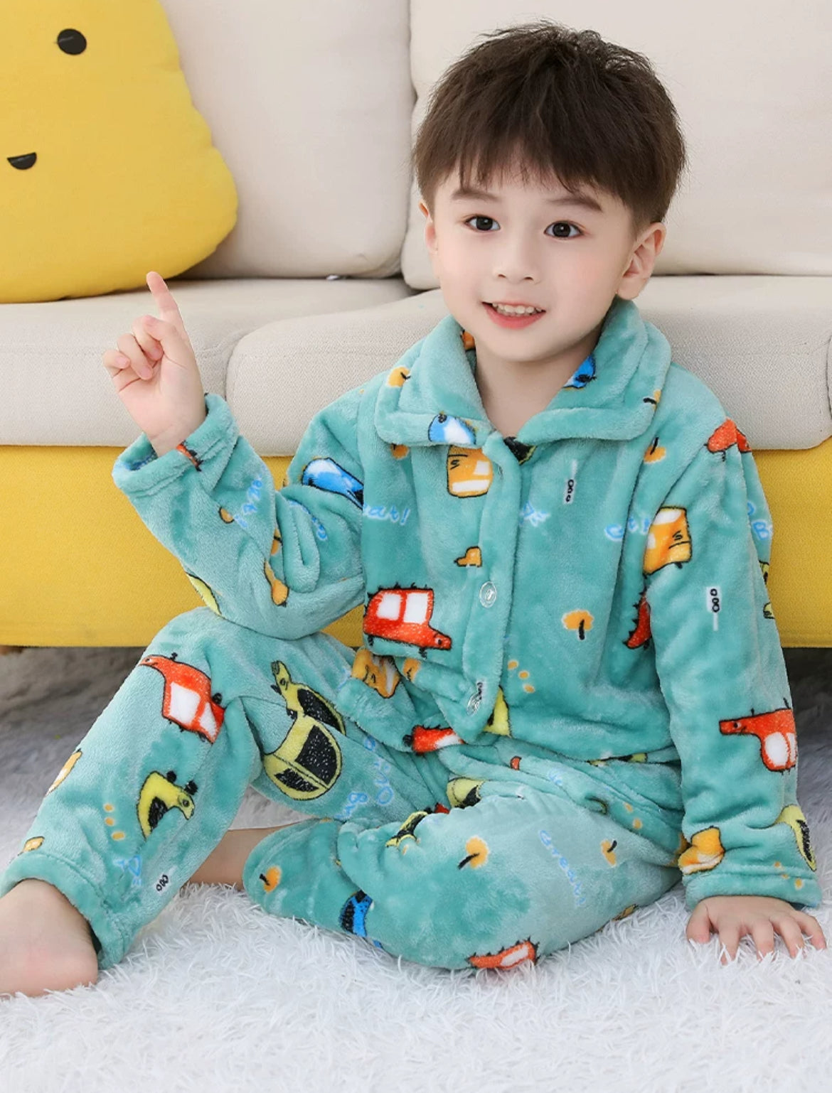 Autumn and winter season children’s flannel pajamas, baby thick cartoon home clothes, suitable for boys in middle to large age range, coral velvet set