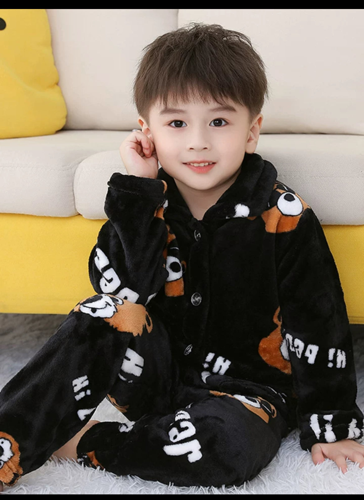 Autumn and winter season children’s flannel pajamas, baby thick cartoon home clothes, suitable for boys in middle to large age range, coral velvet set